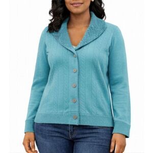 L.L. Bean turquoise shawl neck cardigan sweater medium